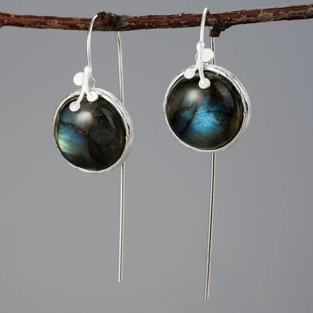 925 Sterling Silver Labradorite 2 In One Earrings